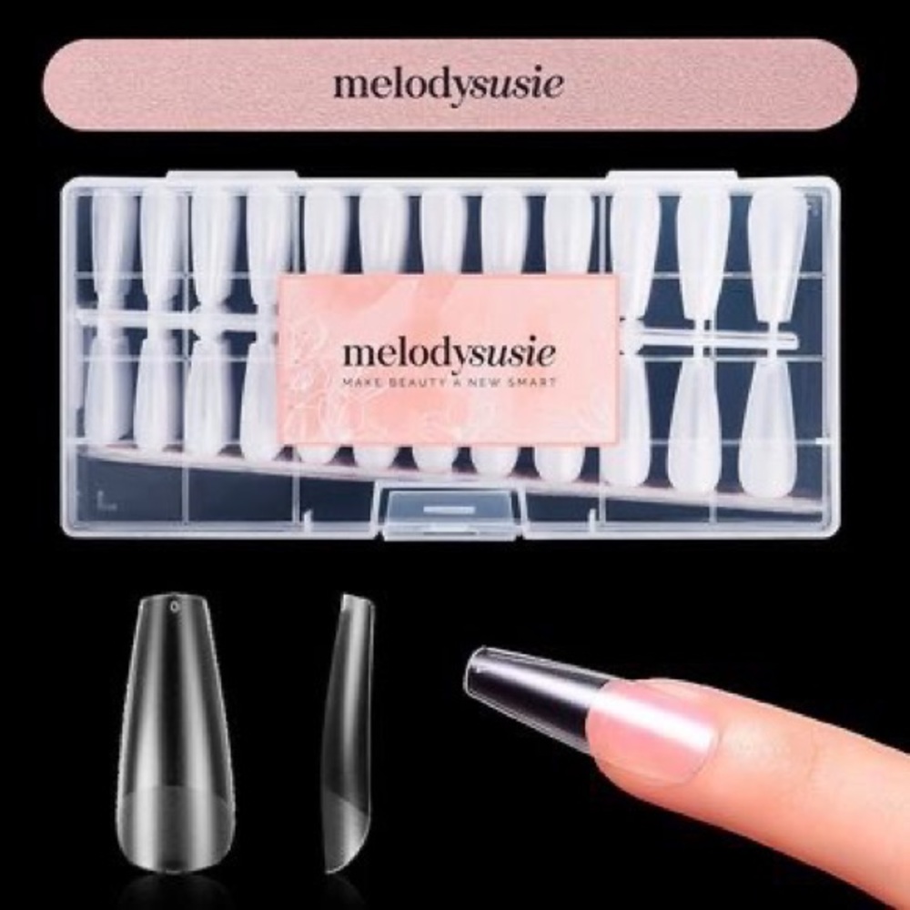Melodysusie Coffin/Ballerina, Soft Gel, Clear Full Cover Nail Tips